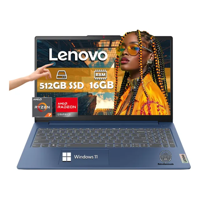 Laptop Lenovo AMD Ryzen 7-7730u 16gb RAM 512gb SSD 15,6'' Tactil Win 11 Color Azul