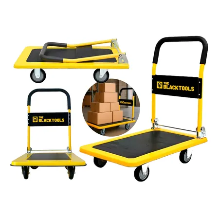Carrinho De Carga Plataforma Alta Capacidade 150kg Dobrável Preto E Amarelo