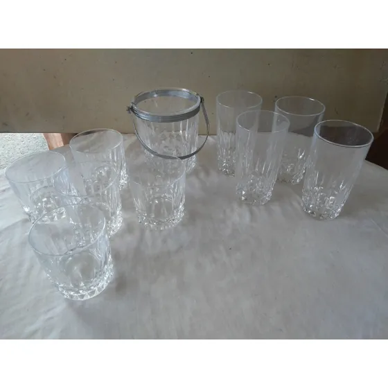 Vasos Cortos, Largos Y Hielera De Cristal