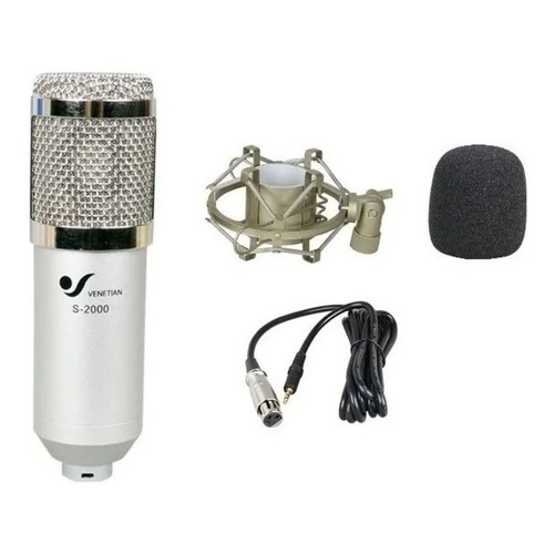 Microfono Condenser Estudio Pro Shockmount Broadcast Silver