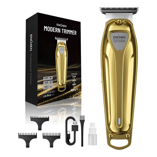 ENCHEN Cortadora De Cabello,1200 mAh, Maquina Rasuradora Eléctrica Material metálico para Uso en Casa y Salón de Belleza Color Dorado