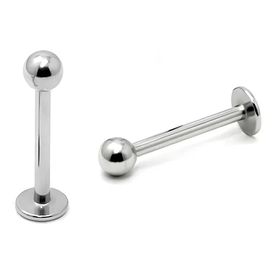 Express Piercing Reto Bolinha labret 10mm boca tragus lábio aço cirúrgico cor prateado 10mm