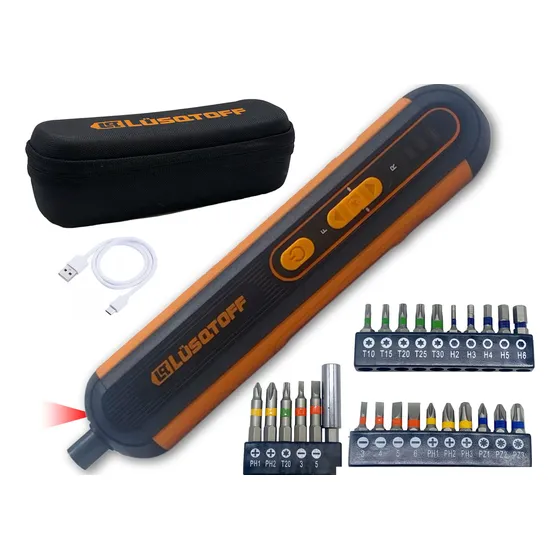 Destornillador Lüsqtoff Adl4-8 2ah Inalámbrico 25 Puntas Color Naranja/Negro