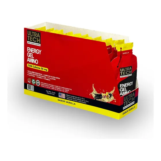 Energy Gel Amino Con Cafeína Ultra Tech 32 Gr Caja X 12 Unid Sabor Vainilla