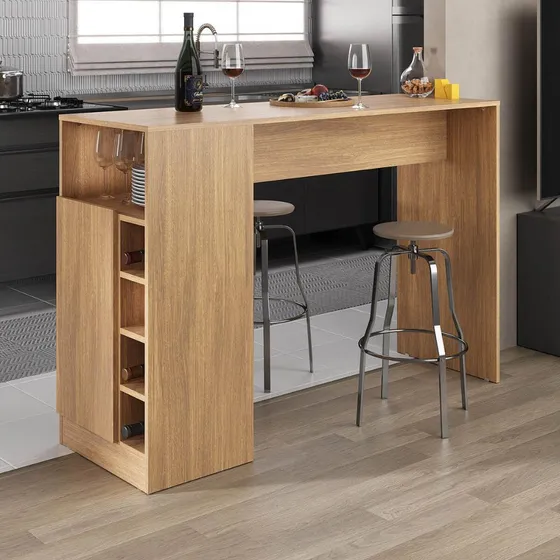 Bancada Balcão/mesa De Cozinha Com Adega Multimóveis Mp2144 Cor Madeirado
