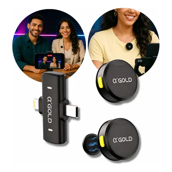 Microfone Lapela Duplo Anti Ruído Tipo C E Lightning iPhone