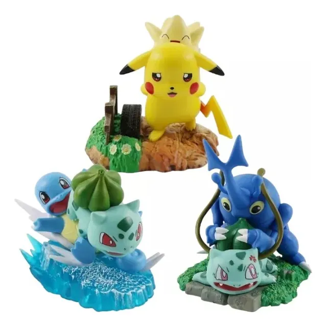 Set 3 Figuras Pokemon Diorama Pikachu Togepi Bulbasaur