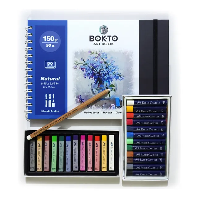 Cuaderno De Dibujo + 24 Tizas Pasteles + Lápiz Blanco Pastel