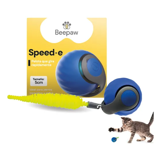 Pelota Interactiva Gatos Beepaw Speed-e Con Pluma Premium Color Azul