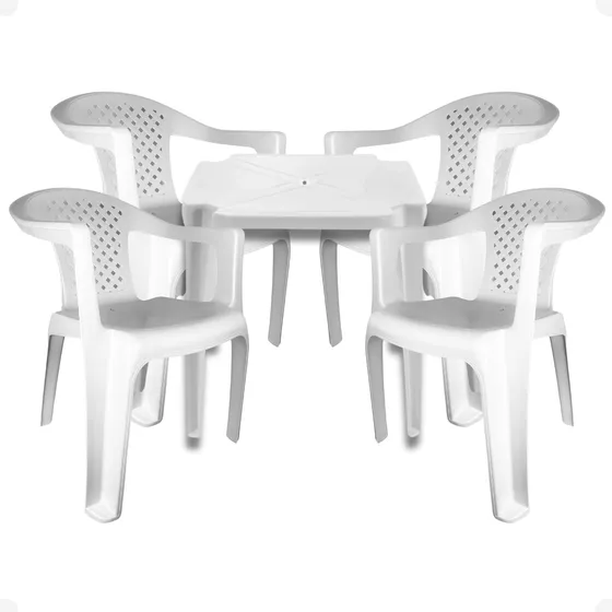 Kit Conjunto Mesa E 4 Poltronas Plásticas Buffet Bar 182kg