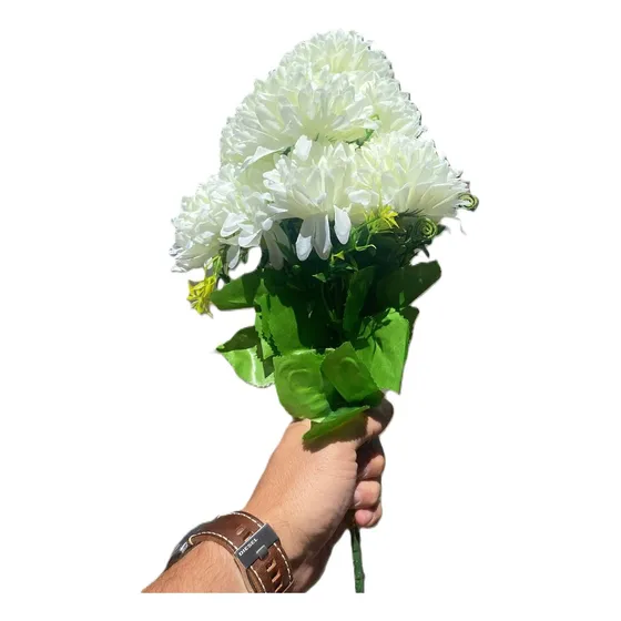 Ramo Pompones Hortencias 9 Flores Artifiales Blanco Crudo