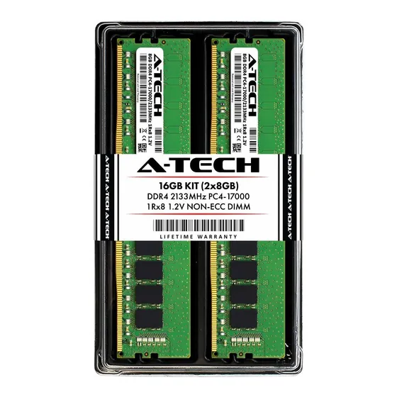 Memoria Ram 16gb A-tech Ddr4 2133mhz Kit (2 X 8gb) Pc4-17000 Non-ecc Unbuffered Dimm 288-pin 1rx8 1.2v Single Rank Compu