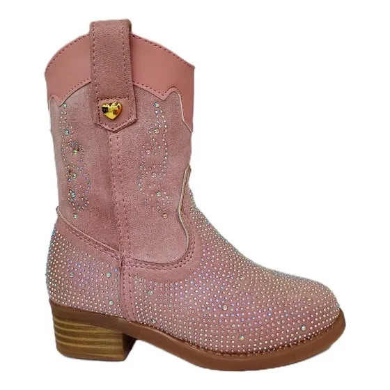 Bota Vaquera Rosa De Tacón Con Piedras
