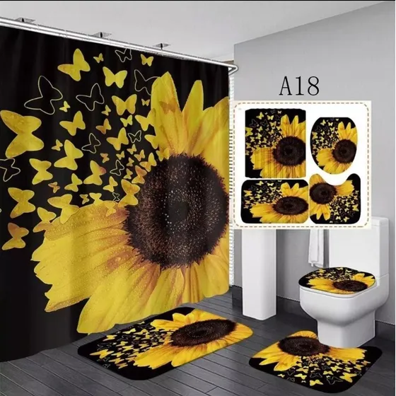 Juego De Baño Cortinas Set 4 - Piezas Alfombras Accesorios 