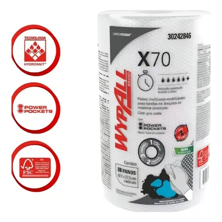 Panos Wipers Wypall X70 Rolo Com 88 Folhas Destacável Grande Cor Branco