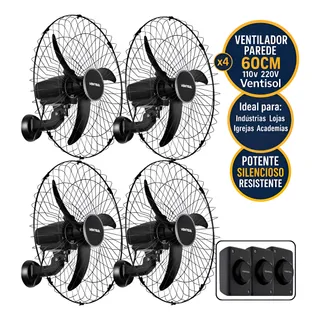 Kit 4 Ventilador Parede 60cm Bivolt 110v/220v Osc Grade Aço 60 Cm 50 Hz / 60 Hz Preto Preto Plåstico 3 Kit 4 Ventilador Parede 60cm Bivolt 110v/220v Osc Grade Aço 60 Cm 50 Hz / 60 Hz Preto Preto Plåstico 3