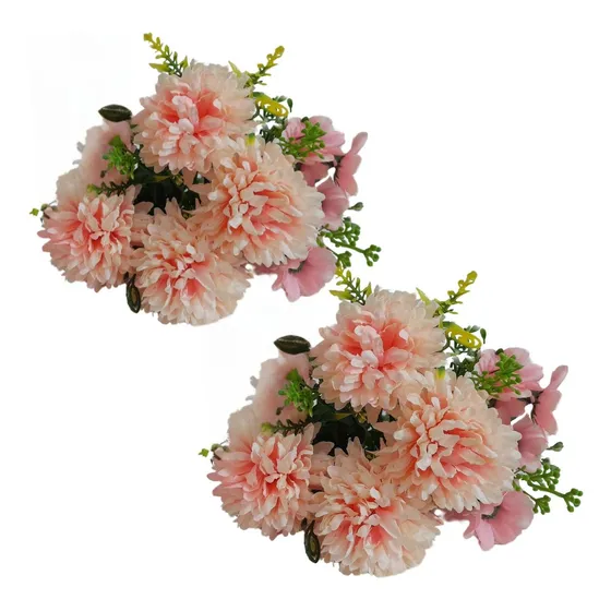 2 Buquê Crisântemo Flores Campo Artificial Arranjo Mesa 28cm
