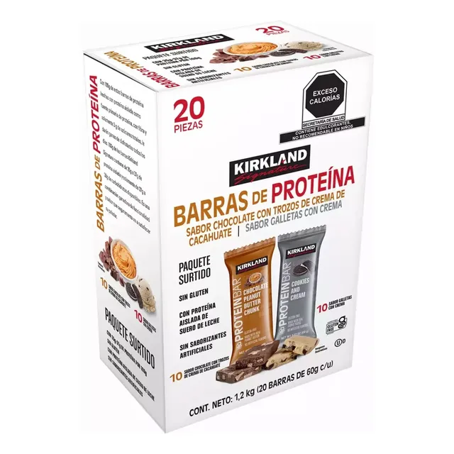 Barras Proteína Kirkland Cookies & Cream Choco No Gluten 20p