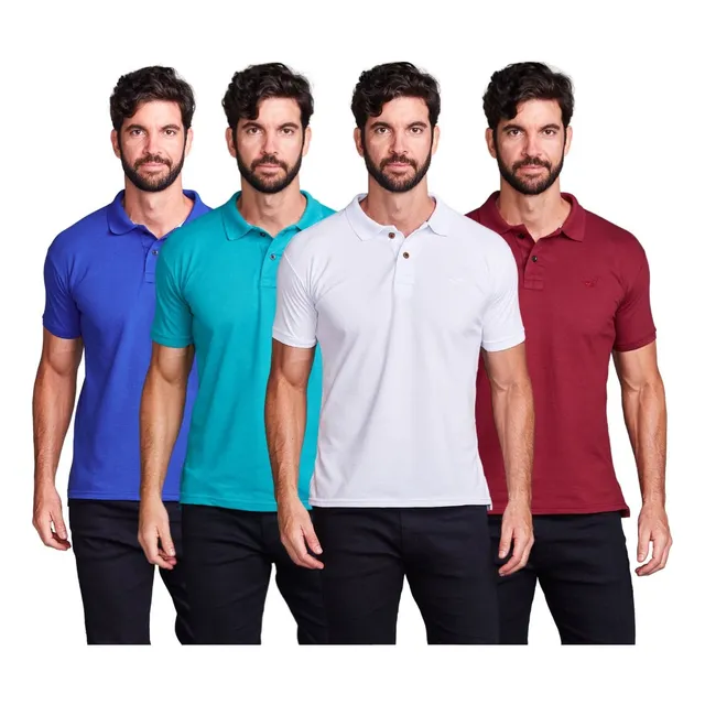 Kit 4 Camiseta Polo Masculina Piquet Camisa Slim Kit 4 Camiseta Polo Masculina Piquet Camisa Slim