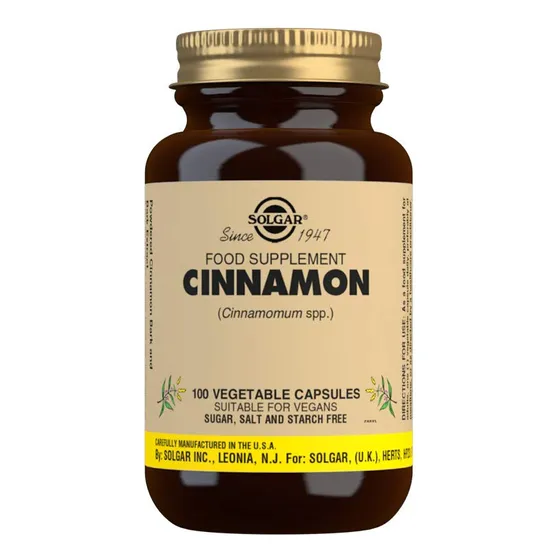 Suplemento Solgar Cinnamon 100 Cápsulas Vegetales