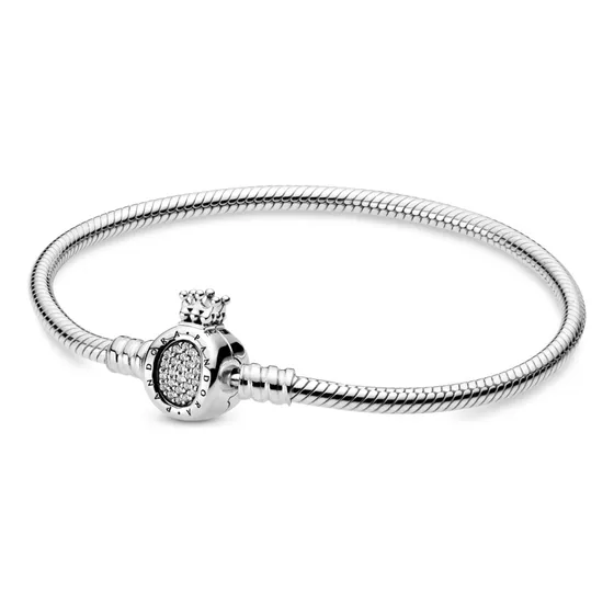 Brazalete Pandora Moments Corona O Y Cadena De Serpiente Color Plata Talla 19 cm