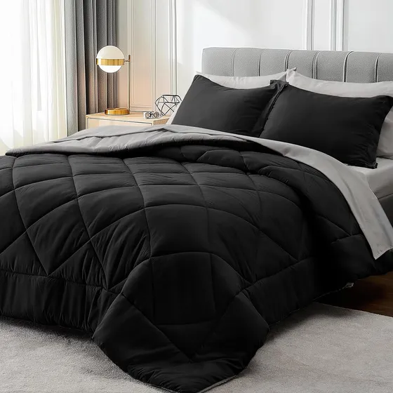 Set de 7 almohadillas Edredon King Fundas De Almohada Sabanas Negro 259 cm x 223 cm