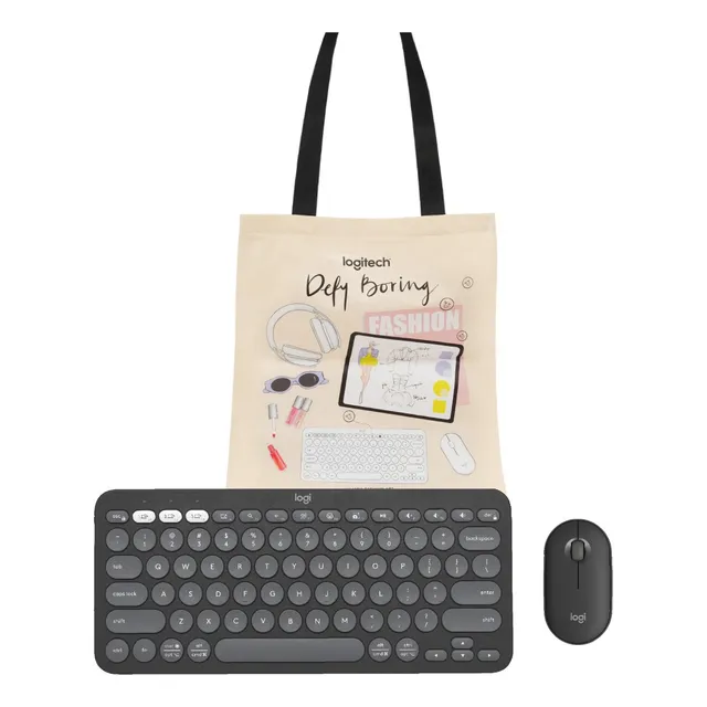 Combo Logitech Mouse M350s+teclado Bt K380s+totebag Grafito