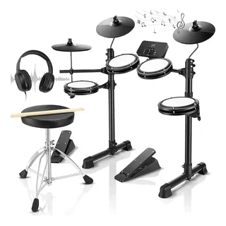 Kit De Bateria Eletrónico Portátil Com Banco E Auscultadores Preto