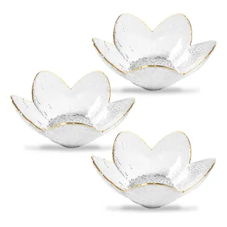 Kit Bowl Flor Bordas Douradas 3 Peças - Tamanho M Kit Bowl Flor Bordas Douradas 3 Peças - Tamanho M