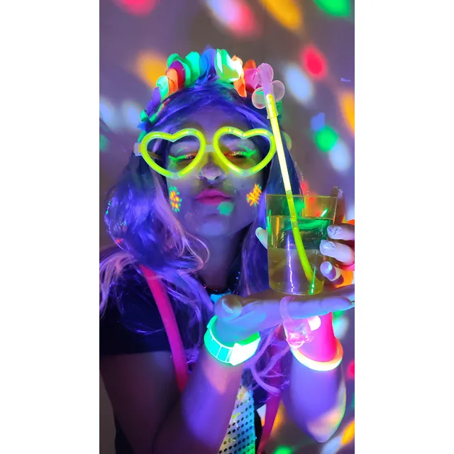 Pack 6 Lentes De Corazón Luz Química Neón Cotillón Luminoso