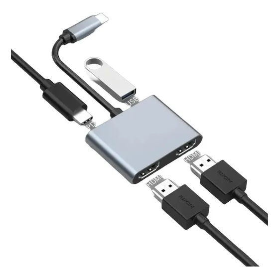 Adaptador Usb Tipo C A 2 Hdmi 4k 60/30hz Hub Cargapd Mac Pc