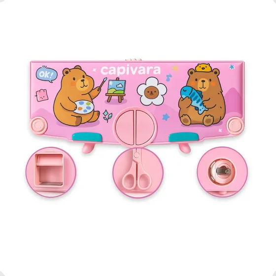 Estojo De Capivara Automático Retro Multifuncional Escolar