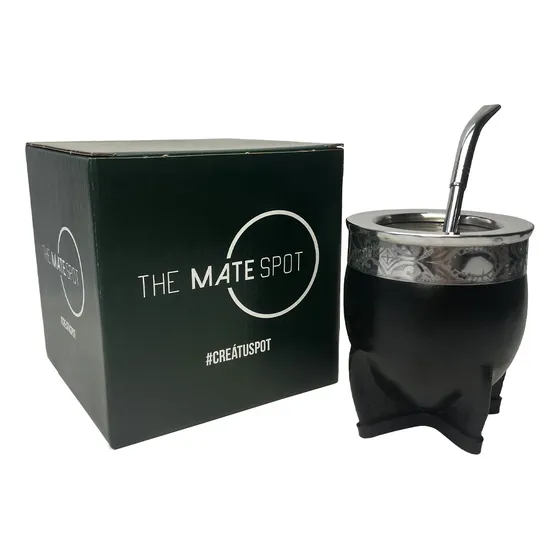 Mate Imperial Acero Inoxidable Premium Deluxe Guarda Espejo Negro + Bombilla Acero Inoxidable Pico De Loro The Mate Spot