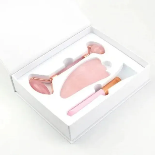 Kit Rodillo Facial Cuarzo Rosa Rejuvenecimiento Jade Belleza
