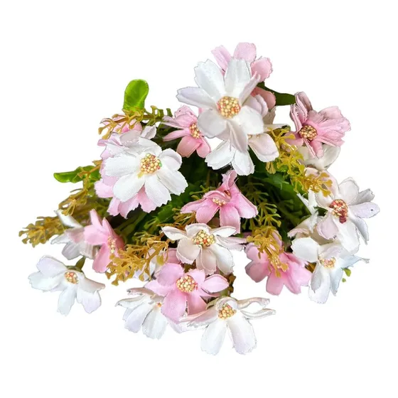 Kit Com 5 Buquês De Mini Margarida Artificial Com 7 Galhos 