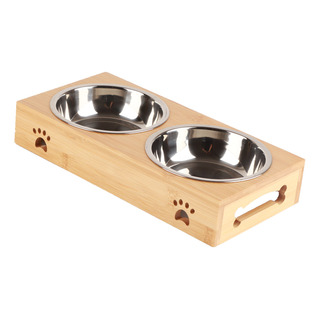Mesa De Bambú Para Mascotas, Cuencos De Cerámica, Tazón Dobl Mesa De Bambú Para Mascotas, Cuencos De Cerámica, Tazón Dobl
