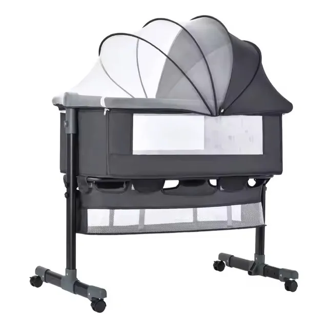 Cuna Colecho Plegable Gris Con Organizador Inferior