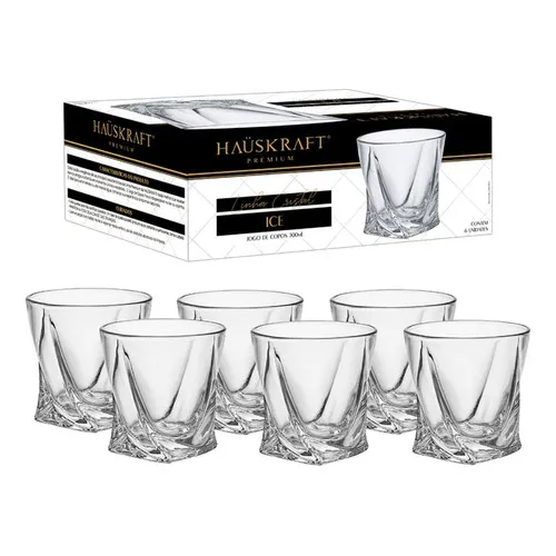 Jogo 6 Copos Ice Para Whisky 300ml Cristal - Hauskraft Cor Branco