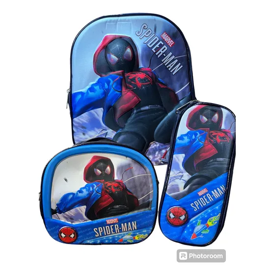 Spiderman Set 3pzas Morral Escolar Cartuchera Y Lonchera