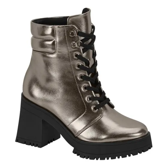 Bota Coturno Vizzano Feminina Metalizada Cano Curto Original