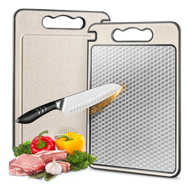Tabua De Corte Para Cozinha Dupla Face Corte Inox E Palha Lisa Prateado Tabua De Corte Para Cozinha Dupla Face Corte Inox E Palha Lisa Prateado
