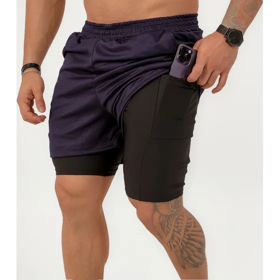Short Duplo 2 Em 1 Academia Corrida Treino Masculina Verao