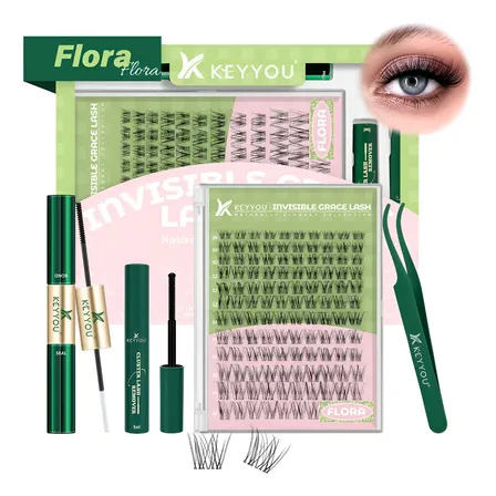 Flora colorida KEYYOU KU-YXFDKIT-FLORA-8-18 com extensões de cílios em curvatura tipo D — pacote com 144