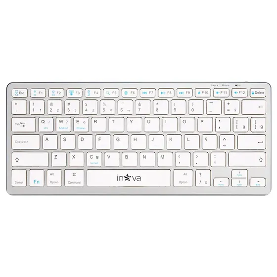 Teclado Sem Fio Bluetooth Abnt2 Branco Inova Silencioso Recarregável Português Brasil