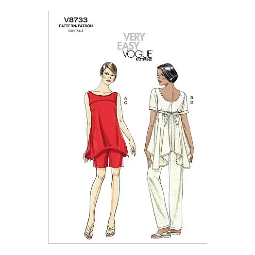Vogue Patterns V8733 Mujer Tunica Pantalon Corto Tamaño