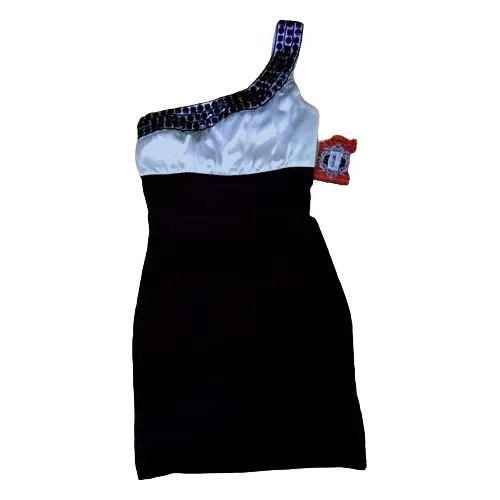 Vestido De Fiesta Corto Negro Con Blanco Y Piedras Talla 3 