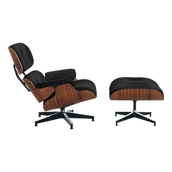 Poltrona Charles Eames Com Banqueta Decora Moveis Rayma Poltronas Preto Design em Couro Natural Legítimo