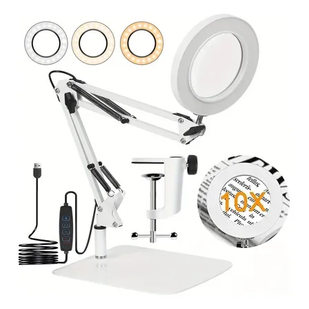 Luminária De Mesa Led Com Lente De Aumento De 10x E Base