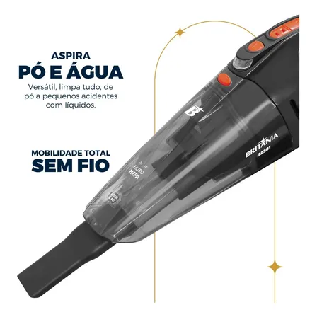 Aspirador De Pó Portátil Bas01 Pó E Água Bivolt 60w Britânia Cinza