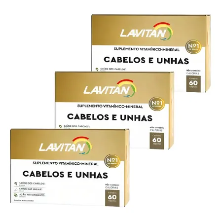 Kit 3 Lavitan Vitamina Para Cabelos E Unhas Com 60 Cápsulas Sabor Sem Sabor